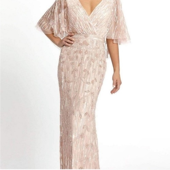 Mac Duggal - Beaded Cape Gown V Neck Dress Blush Size 8 NWT #9064 - Picture 5 of 9